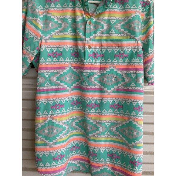 Chubbies Weekend Wear Shirt Mens Medium Aztec Mint Pastel Short Sleeve Stretch - Picture 5 of 6